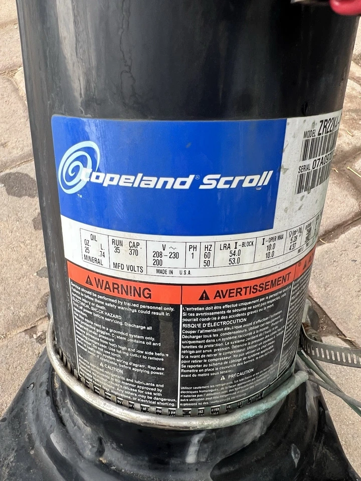 COPELAND SCROLL COMPRESSOR model ZR22K4 -PFV-130 Year 2007-220v single ph- R22 - Image 2 of 3