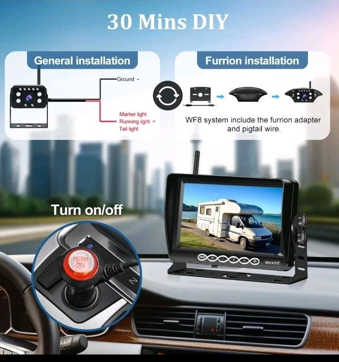 RV Backup Camera Wireless System: Pre-Wired for Furrion 7'' Touch Key Monitor - Image 2 of 3