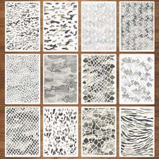 12 Pcs Camo Print Stencils, Large Camouflage Stencils for Spray Paint Reusable D