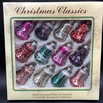 Vtg Mercury Glass Bell Shaped Christmas Ornaments 12 Pc Set Romania Commodore