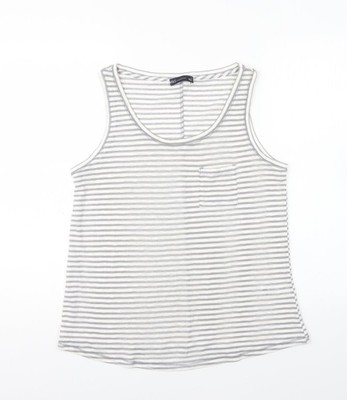 Marks and Spencer Damen Grau Gestreift Baumwolle Basic Tank Größe 14 Rundhals