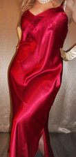 Vtg Red Long Maxi Dress Satin Nightgown L