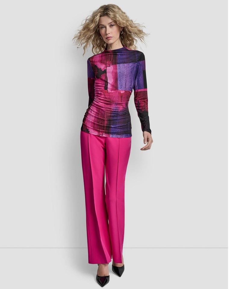 NWT DKNY Women's Long Sleeve Mock Neck Top. Large. Fuchsia/Violet Multi ...