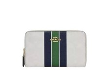 COACH Medium Id Zip Wallet In Signature Canvas Varsity Stripe CBO79 Chalk Multi