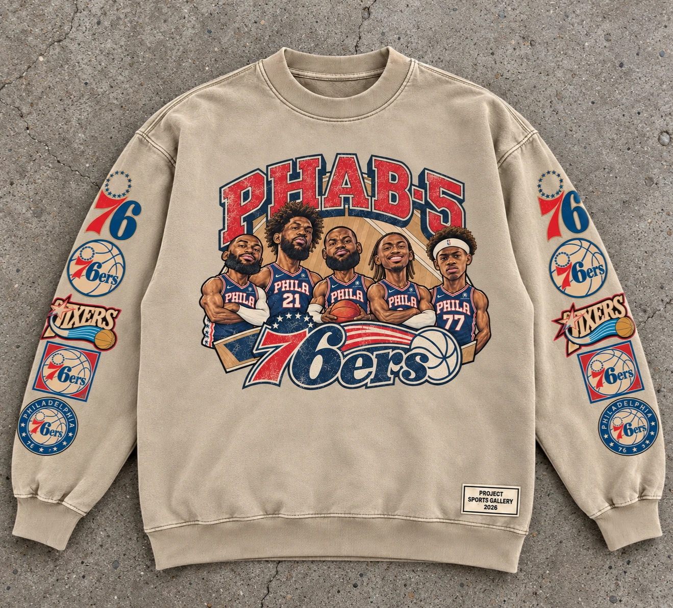 Philadelphia 76ers PHAB-5 Vintage NBA Graphic Crewneck Sweatshirt image 1