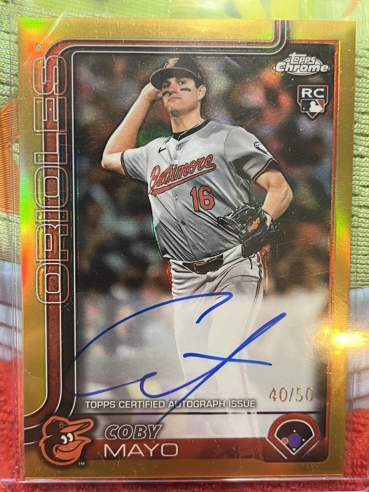 2025 Topps Chrome Sapphire Coby Mayo GOLD ROOKIE AUTO RA-CMA 40/50 ORIOLES