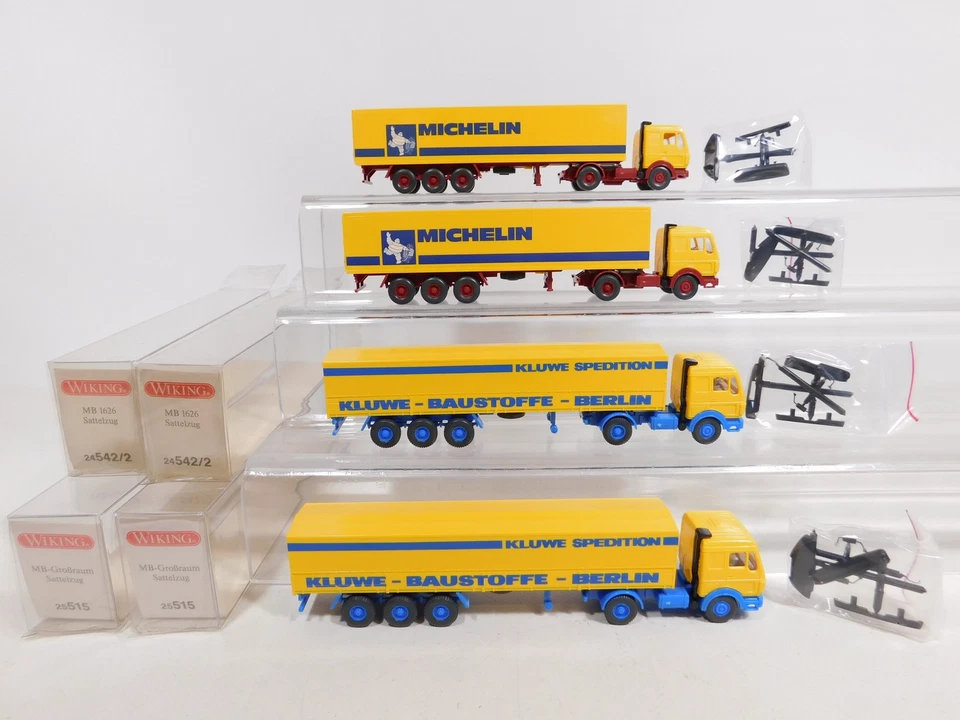 4X Wiking H0 1:87 LKW MB: 25 515 Kluwe + 24 542/2 Michelin Mint + Box #CZ78-0,5 - Immagine 2 di 4