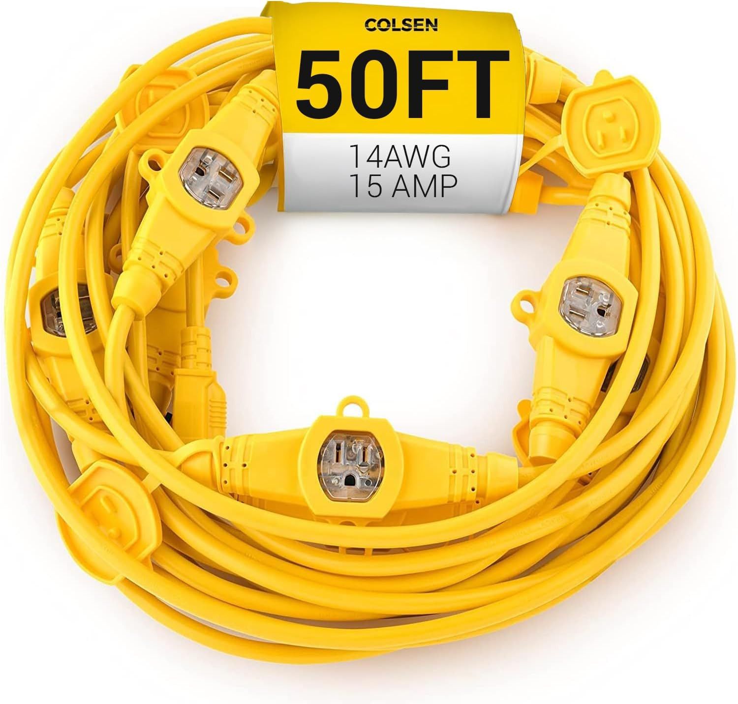 Extension Cord with Multiple Outlets – 50 Ft Heavy Duty 16 Gauge Power SJTW Cabl-image