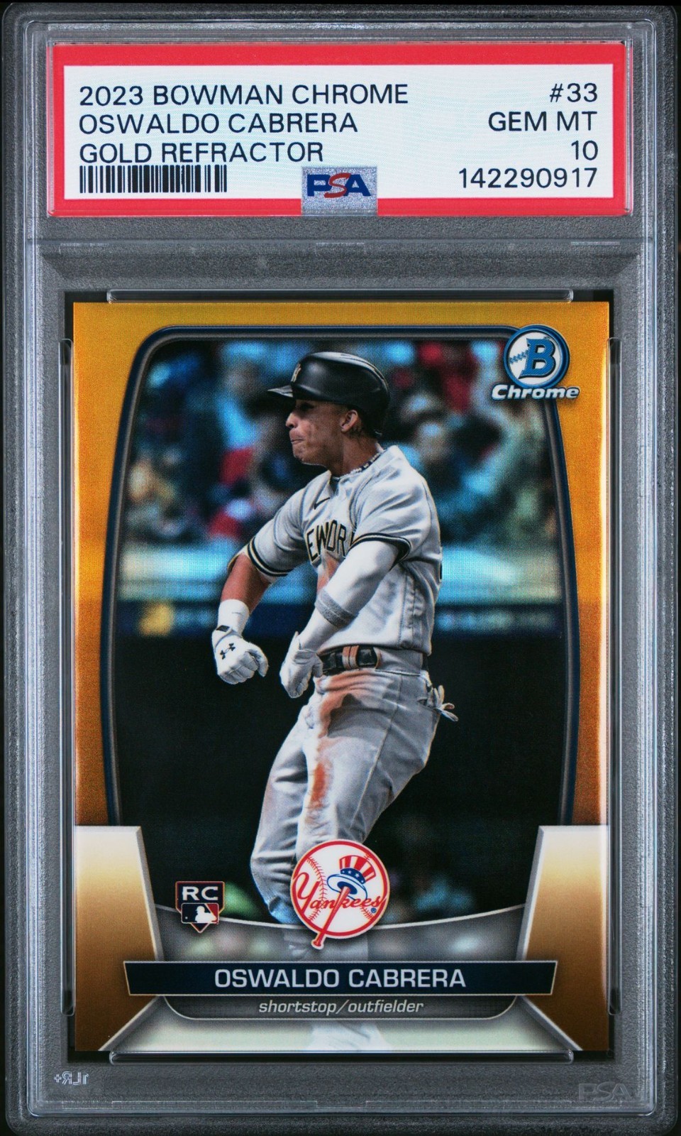 2023 Bowman Chrome #33 Oswaldo Cabrera Rookie Gold Refractor /50 PSA GEM MINT 10