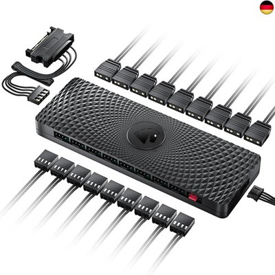 2 IN 1 ARGB/PWM 9 Ports Lüfter Hub, Verteiler mit SATA Power, PWM Funktionslüfte