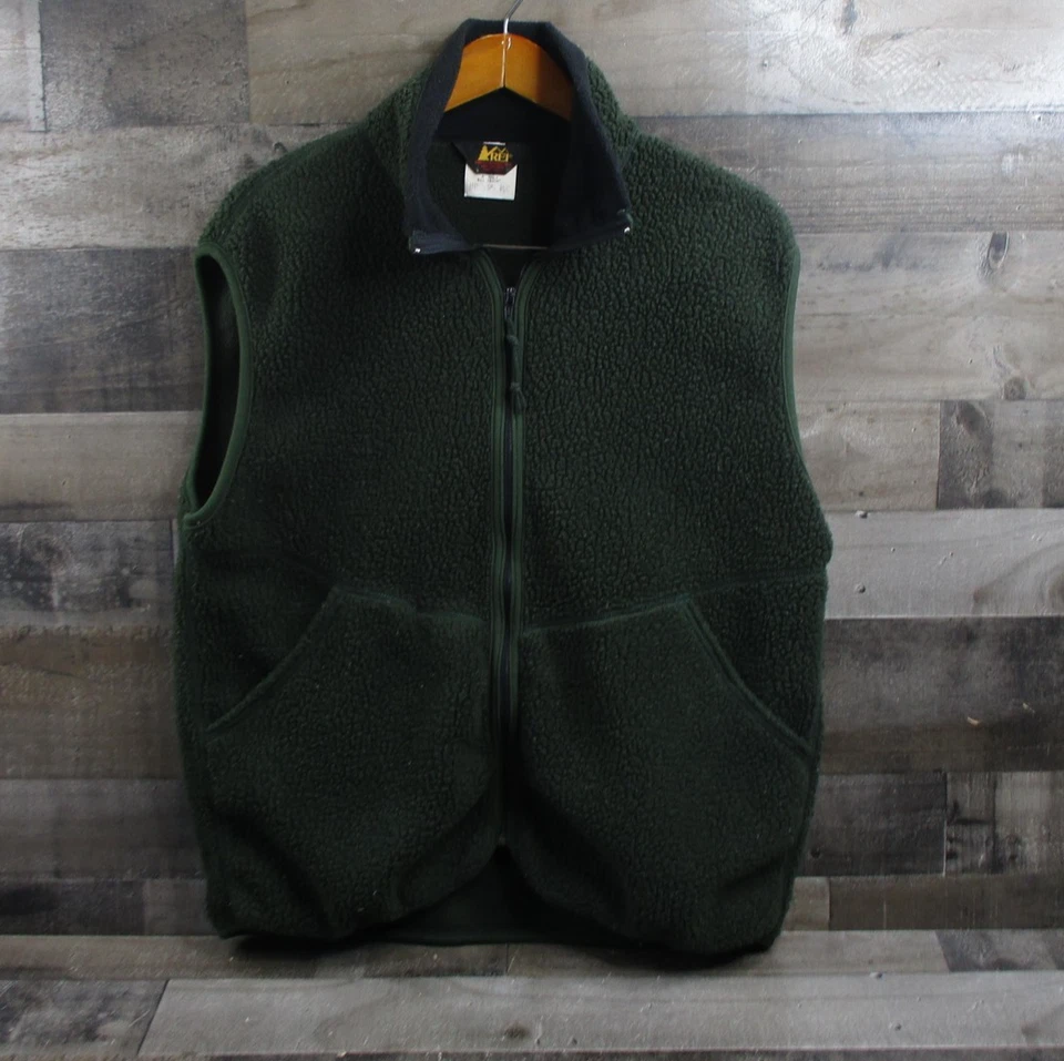Vintage REI Vest Mens Large Green Deep Pile Fleece Full Zip Pockets Made USA 90s - Image 2 of 4