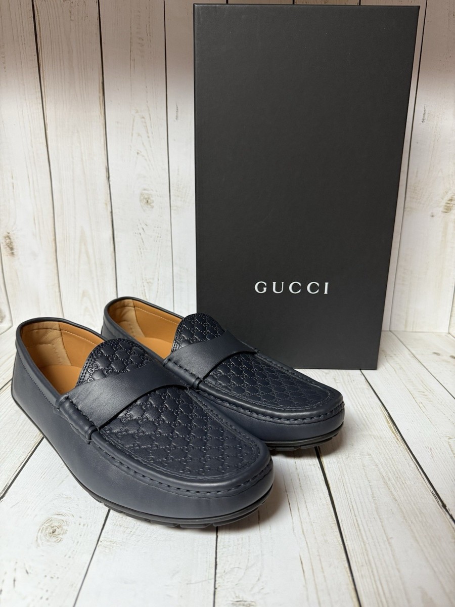 Gucci Guccissima Leather Mens Driver Loafers Blue Sz 8G  display picture 3