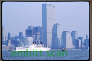 Original Slide Training Ship TS Empire State V and New York City Skyline 1986
