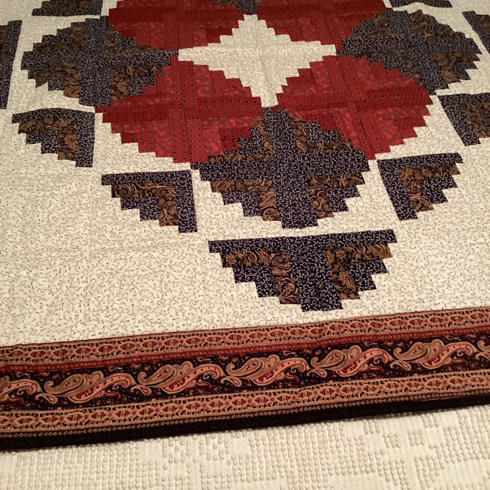 Throw Lap Quilt 54" x 54" Log Cabin Medallion Patchwork Hand Made Wall Hanging - Image 4 of 4