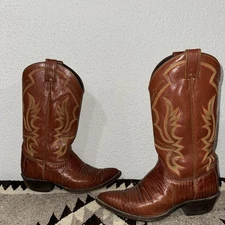 Justin Lizard Exotic Western Cowboy Boots Size 8.5D Made In USA Model 8301