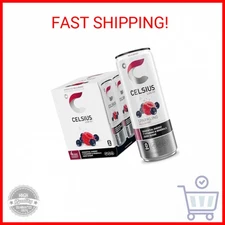 CELSIUS Sparkling Wild Berry Energy Drink, 12 Fl Oz Cans, 4 Pack