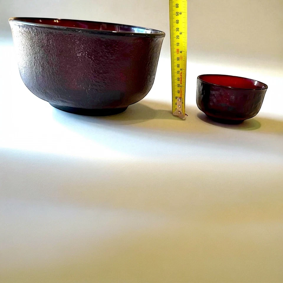 Vintage Arcoroc Ruby Red Textured Glass Bowl Set - 7-Piece French Glassware - image 2 of 3