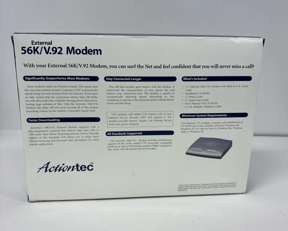 EXV9212-01 Actiontec 56K External Modem VINTAGE! NEW!~ - Image 2 of 4