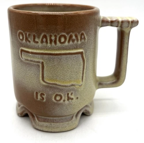 Vintage Frankoma Oklahoma is OK The Sooner State Tan Fawn Coffee Mug MCM