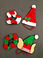 Christmas 2pc Dog Collar And Hat Sets - Doggie Elf or Santa's Helper For Pups