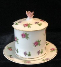 Vtg Rose Lidded Sugar Bowl &Plate. Mosaics