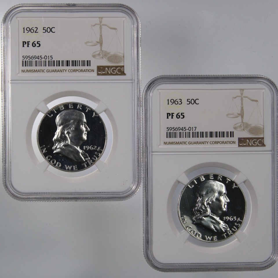1962 Franklin 50C NGC Certified Proof PF65 & 1963 Franklin 50C NGC ...