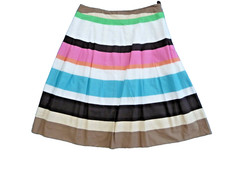 Talbots NWT 8P Skirt 100 Cotton Lined Pleated White Bright Stripes 23.5"