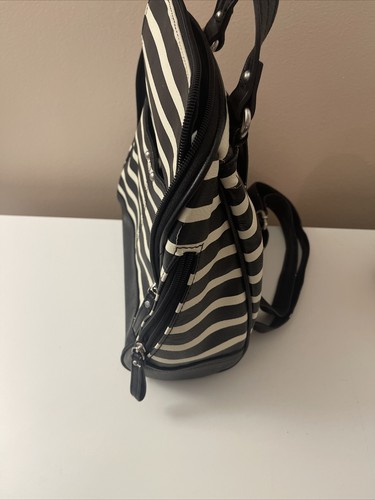 Merona Black and White Striped Backpack Tote Bag with Pockets - Picture 4 of 7