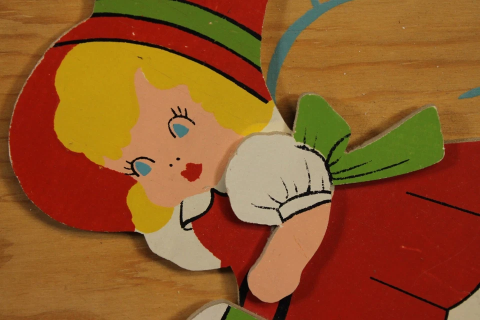 Vtg Nursery Rhyme Wall Hanging Art Picture Wood Mary Quite Contrary Garden MCM - Image 3 of 4