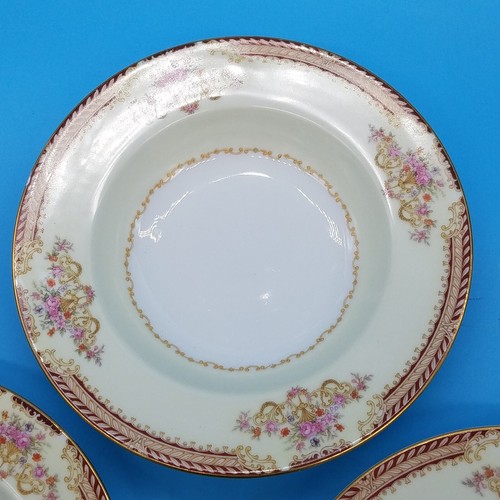 Set of (5) Vintage Noritake Royal Ruby Rimmed Soup Bowls occupy Japan 8 1/4" - Picture 3 of 11