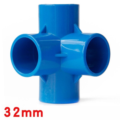 PVC 4-Way Blue Equal Connector Socket Pressure Pipe Fittings 20/25/32/40/50mm - Picture 5 of 9