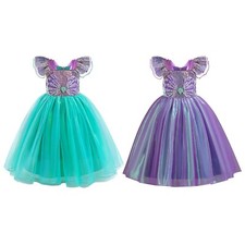 Girls Mermaid Costume Princess Dress Soft Dresses Square Neck Uniform Shiny