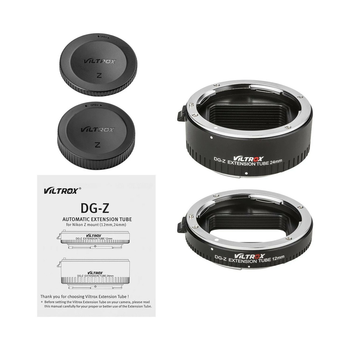 VILTROX DG-Z Automatische Tussenringen Set (12mm + 24mm) – Macro-adapter Voor Nikon Z-mount (Z6, Z7, Z50) – Met TTL En AE-ondersteuning
