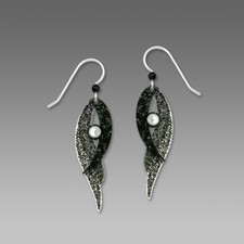 Adajio Earrings Black & White Folded 'Bird Wing' with White Bead Made in USA