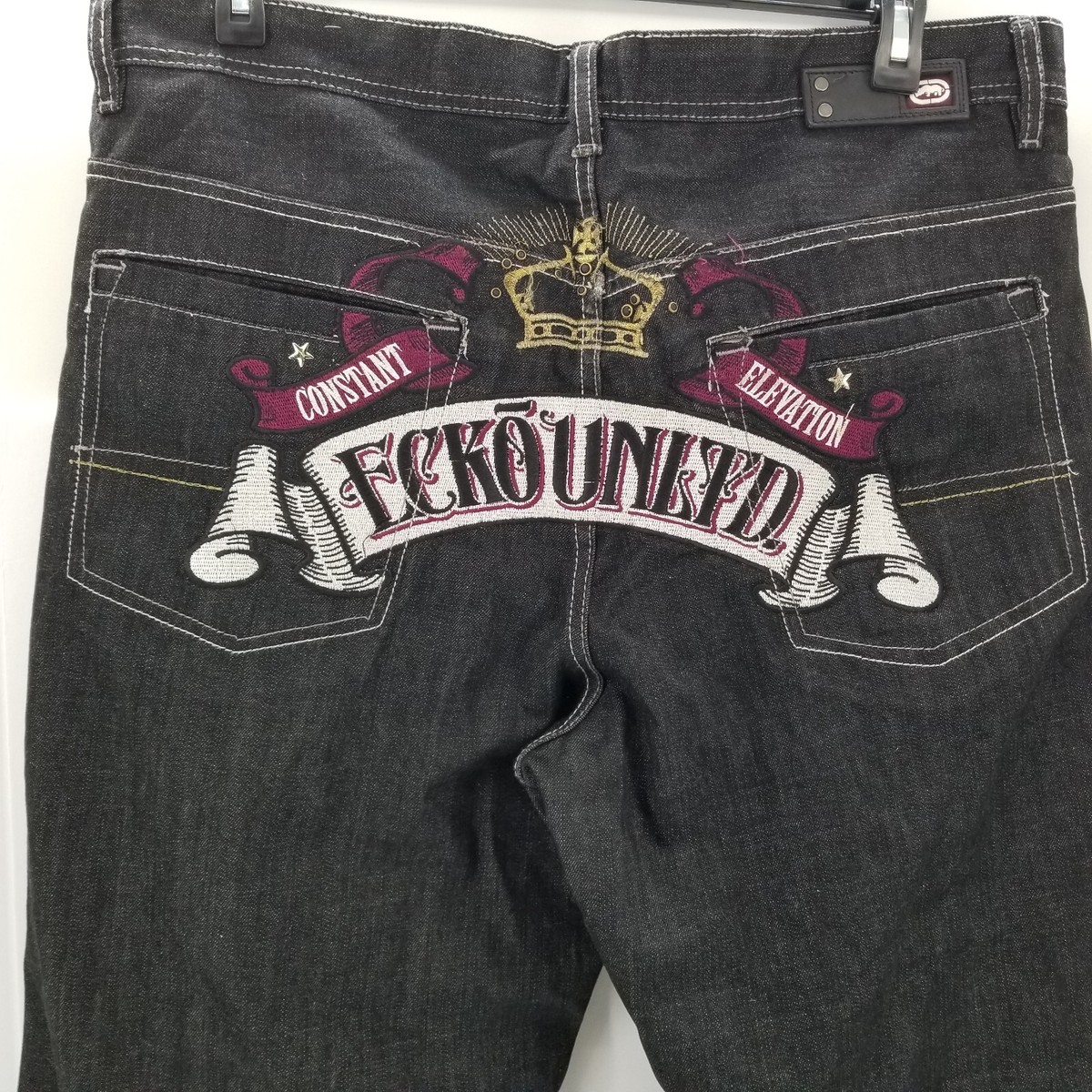 ECKO UNLTD Men's Black Baggy Fit Jeans Skater Grunge Y2K