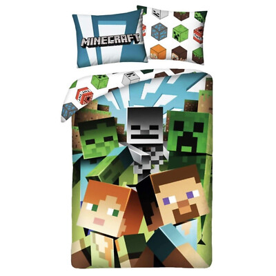 Minecraft 3D Set 2pezzi Letto Singolo Lenzuola Copripiumino Federa