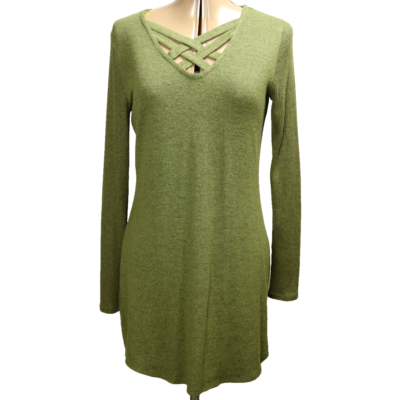 Bobbie Brooks Knit Mini Sweater Dress Long Ribbed Sleeves Stretchy Olive Green M Bobbie Brooks Knit Mini Sweater Dress Long Ribbed Sleeves Stretchy Olive Green M