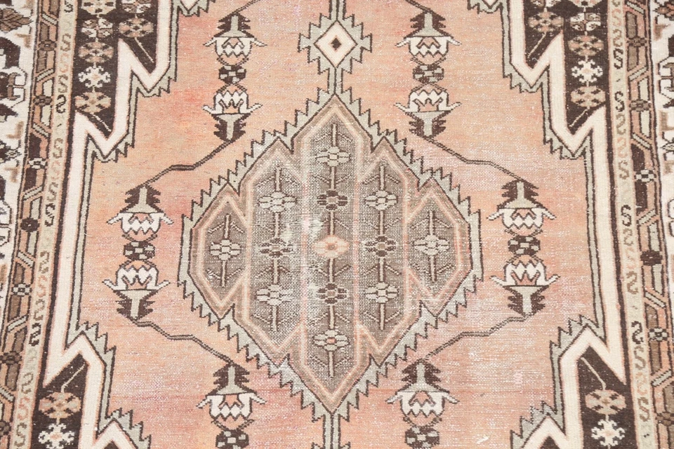 Antique Geometric Hamedan Hand-knotted Area Rug Muted Oriental Wool 4'x6' Carpet - Image 4 of 4