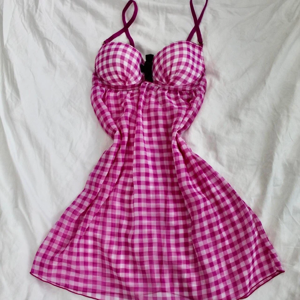 vintage pink gingham babydoll slip dress - Image 3 of 4