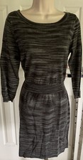 Ann Taylor LOFT sheath dress lightweight knit black gray elastic waist knee M
