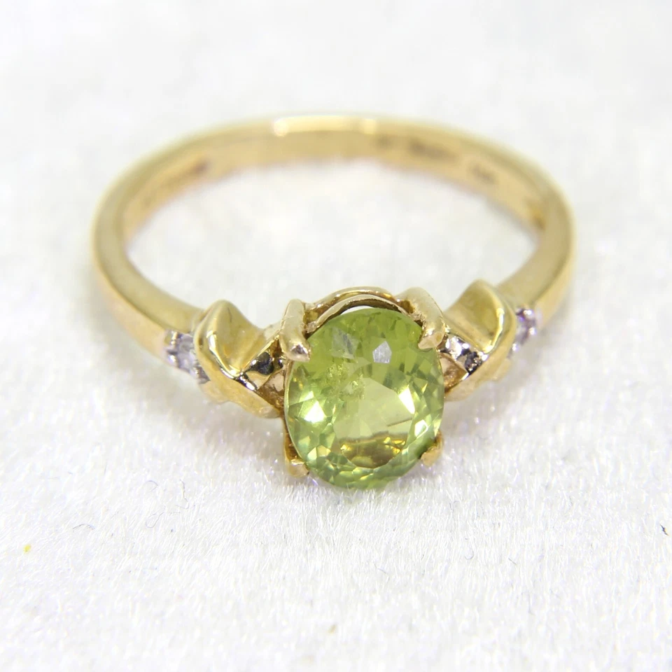Anillo de oro amarillo de 9 quilates con apatita verde y diamantes K 1/2 ~ 5 1/2 Foto 4 de 4