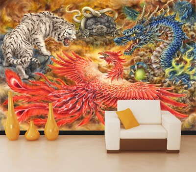 3D Phönix Drache Tiger C3552 Tapete Wandbild Fototapete Kayomi Harai Amy 2023