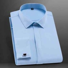 Men's French Cuffs Dress Shirt Covered Placket Formal Business Office Shirts