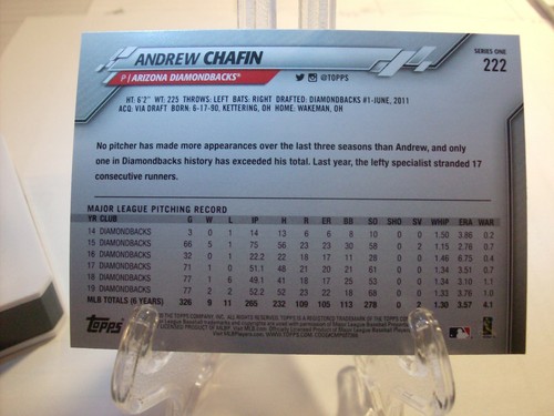 2020 Topps Baseballkarte #222 Andrew Chafin (450) - Bild 2 von 2