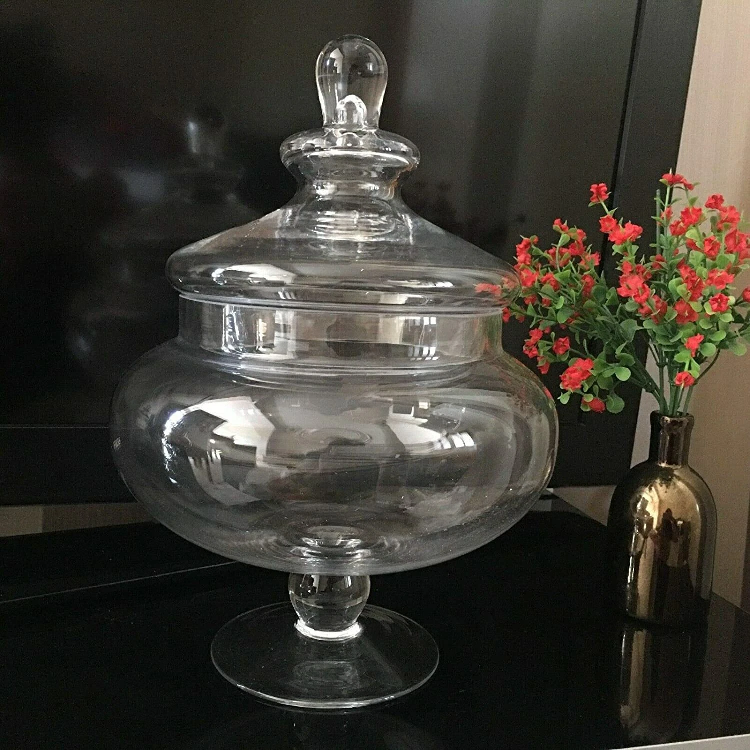 30cm Traditional Vintage Squat Glass Bonbon Sweet Jar Wedding Party Footed Sweet