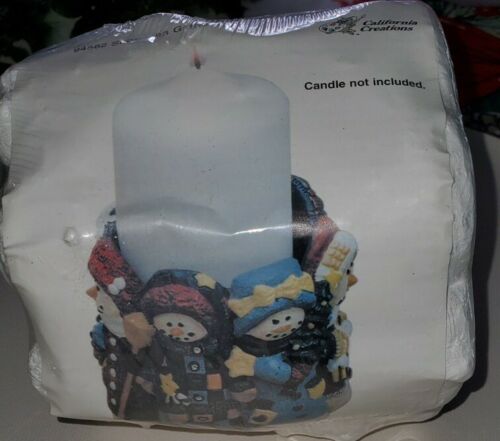 California Creations Snowmen Gathering Candle Holder Round Ready Paint Ceramic - Picture 2 of 8