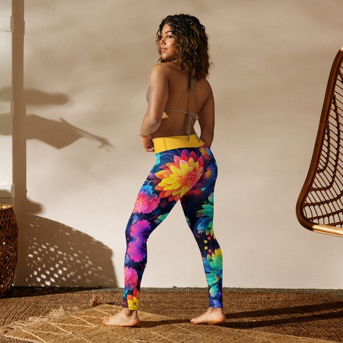 Moonflower Leggings - Vibrant Floral Rainbow Flowers Women Fitness Yoga Pants - Picture 3 of 17