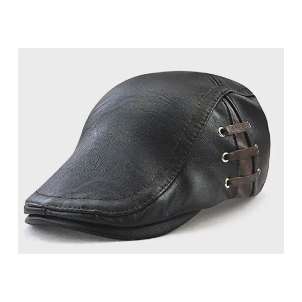 Jamont Men PU Faux Leather Fashion Vintage Visor Cap Beret  display picture 1