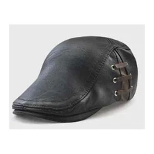 Jamont Men PU Faux Leather Fashion Vintage Visor Cap Beret Newsboy Hat, HAT-LD7