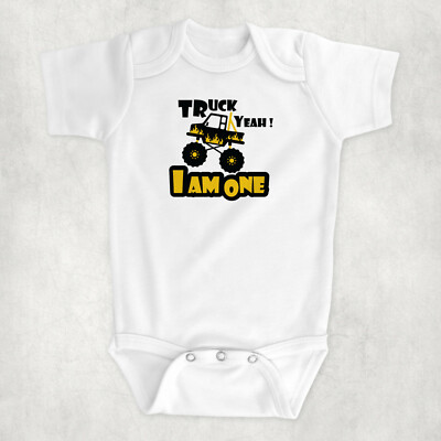 Truck Yeah I am One Baby Bodysuit, 100% Cotton Vest Bodysuit Babygrow
